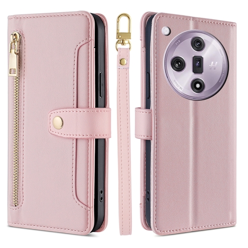 

For OPPO Find X7 5G Sheep Texture Cross-body Zipper Wallet Leather Phone Case(Pink)
