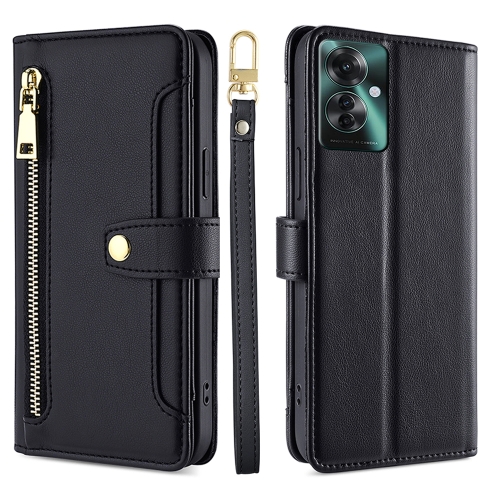 

For OPPO Reno11 F 5G Sheep Texture Cross-body Zipper Wallet Leather Phone Case(Black)