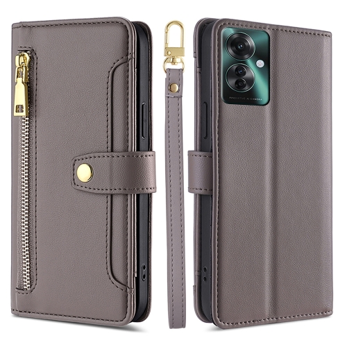 

For OPPO Reno11 F 5G Sheep Texture Cross-body Zipper Wallet Leather Phone Case(Grey)