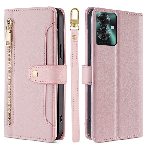 

For OPPO Reno11 F 5G Sheep Texture Cross-body Zipper Wallet Leather Phone Case(Pink)