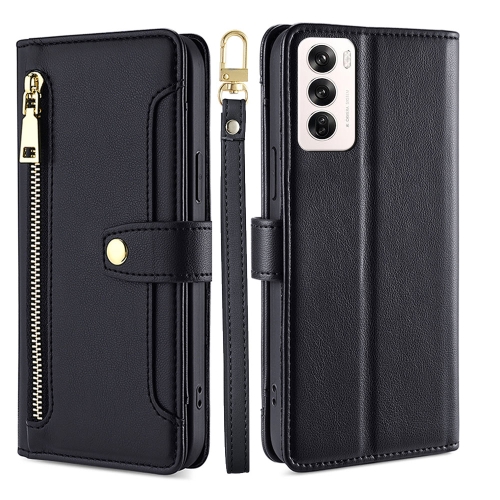 

For OPPO Reno12 5G Global Sheep Texture Cross-body Zipper Wallet Leather Phone Case(Black)