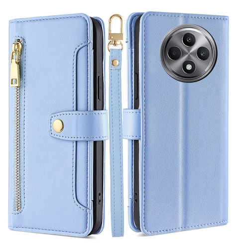 

For OPPO Reno12 F 5G Sheep Texture Cross-body Zipper Wallet Leather Phone Case(Blue)