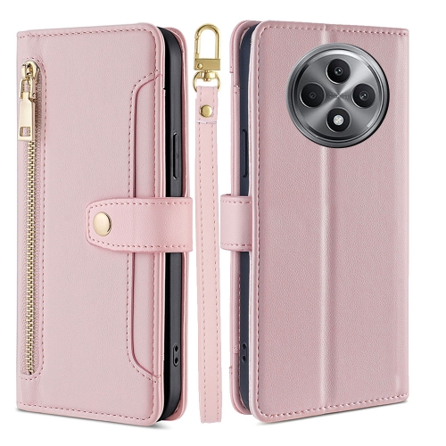 

For OPPO Reno12 F 5G Sheep Texture Cross-body Zipper Wallet Leather Phone Case(Pink)