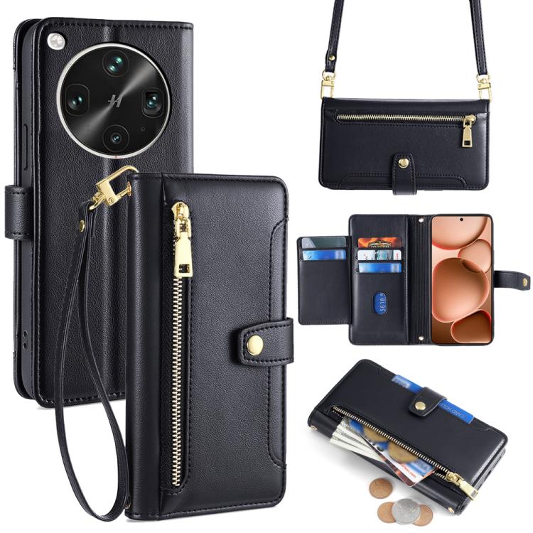 

For OPPO Find X8 Ultra 5G Sheep Texture Cross-body Zipper Wallet Leather Phone Case(Black)
