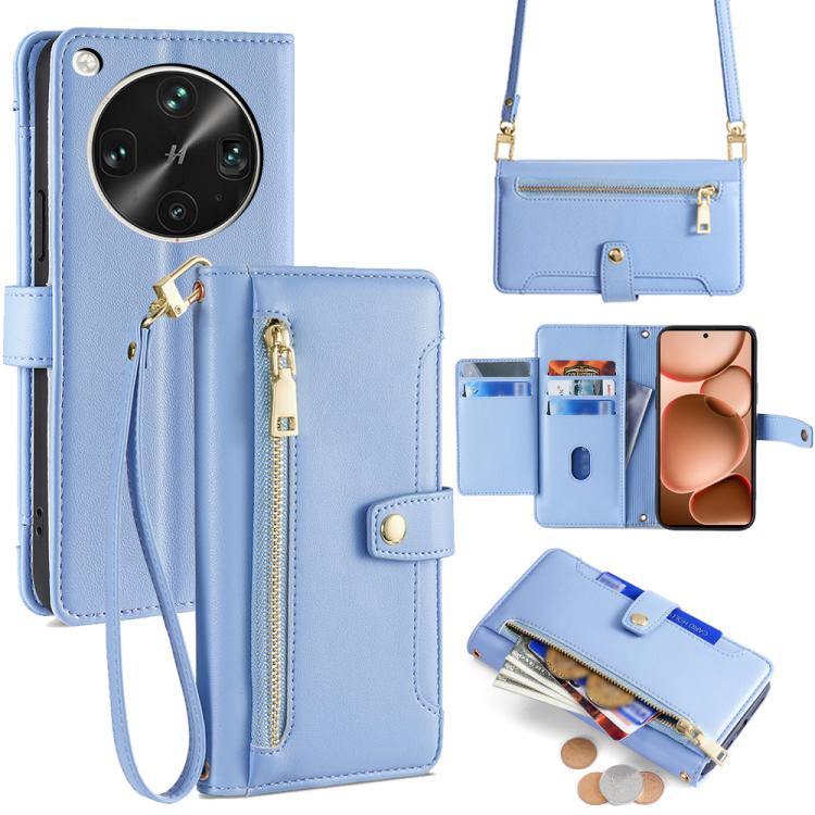 

For OPPO Find X8 Ultra 5G Sheep Texture Cross-body Zipper Wallet Leather Phone Case(Blue)