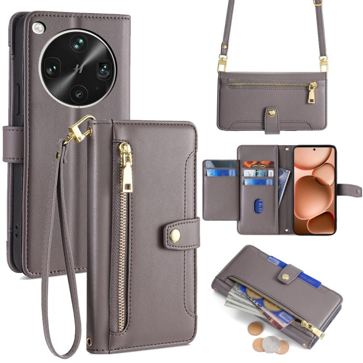 

For OPPO Find X8 Ultra 5G Sheep Texture Cross-body Zipper Wallet Leather Phone Case(Grey)