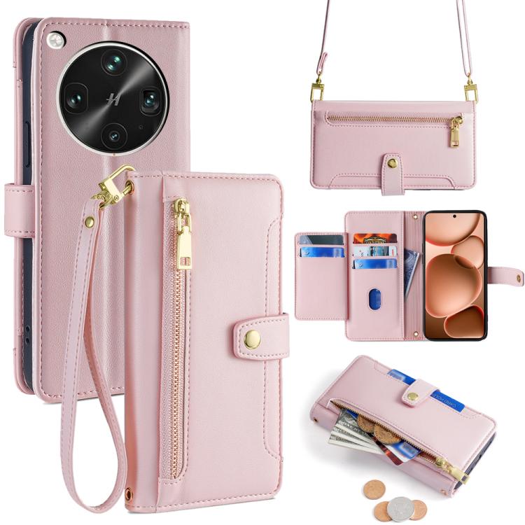 

For OPPO Find X8 Ultra 5G Sheep Texture Cross-body Zipper Wallet Leather Phone Case(Pink)