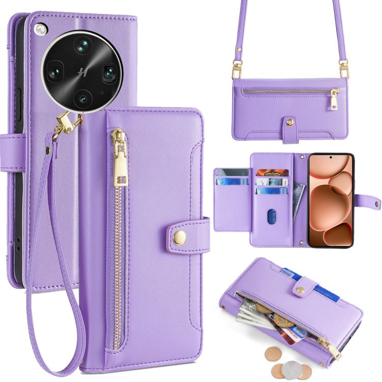 

For OPPO Find X8 Ultra 5G Sheep Texture Cross-body Zipper Wallet Leather Phone Case(Purple)