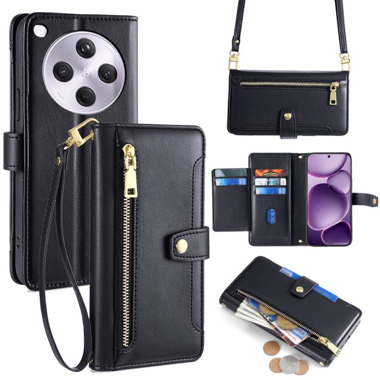 

For OPPO Find X8s+ 5G Sheep Texture Cross-body Zipper Wallet Leather Phone Case(Black)