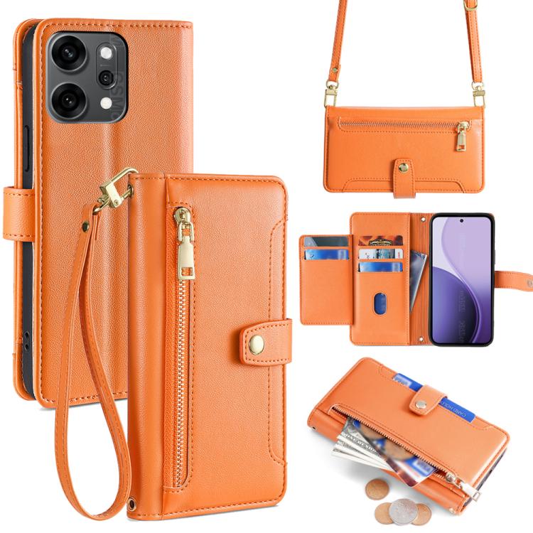 

For OPPO Reno14 Pro 5G Sheep Texture Cross-body Zipper Wallet Leather Phone Case(Orange)
