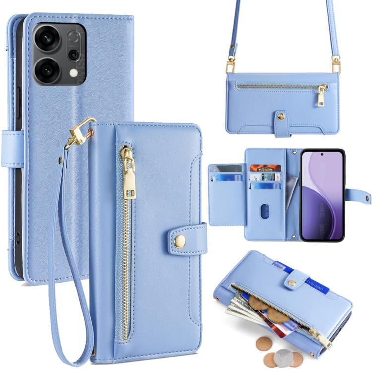 

For OPPO Reno14 5G Sheep Texture Cross-body Zipper Wallet Leather Phone Case(Blue)