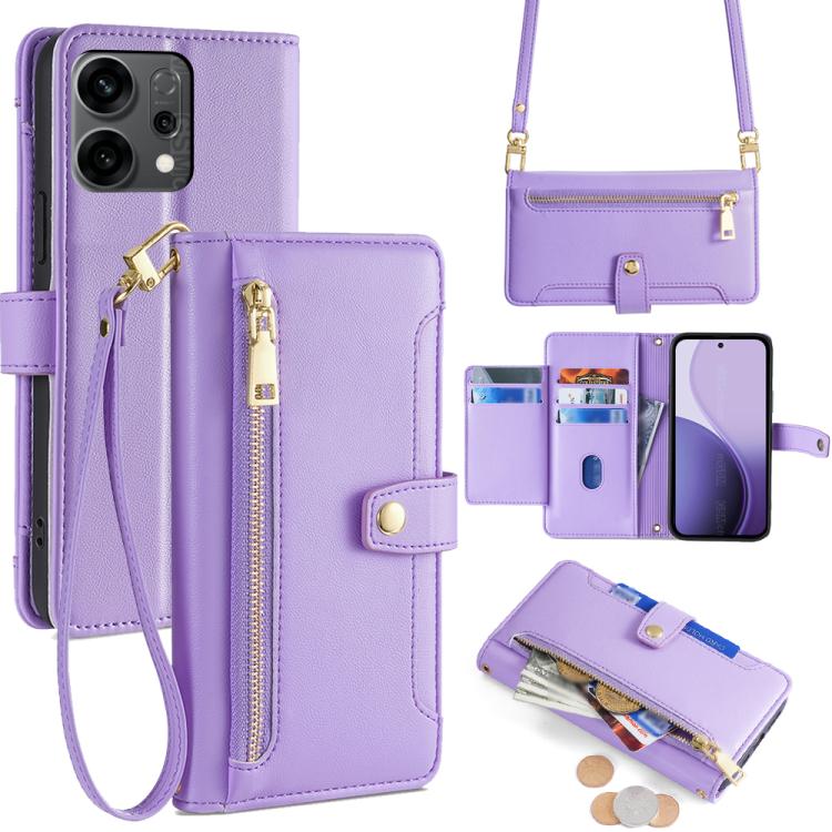 

For OPPO Reno14 5G Sheep Texture Cross-body Zipper Wallet Leather Phone Case(Purple)
