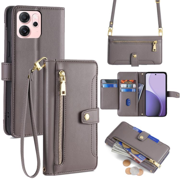 

For OPPO Reno14 F 5G Sheep Texture Cross-body Zipper Wallet Leather Phone Case(Grey)
