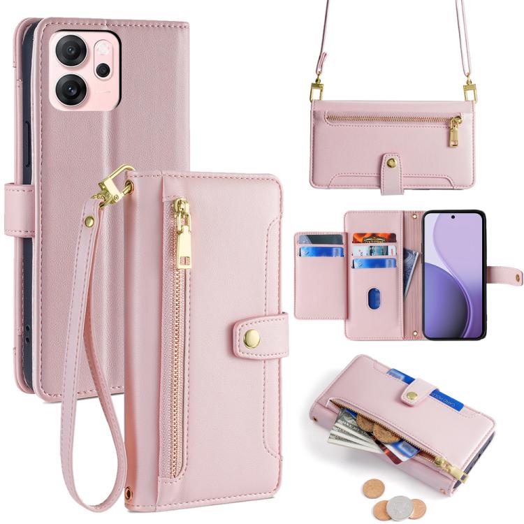 

For OPPO Reno14 F 5G Sheep Texture Cross-body Zipper Wallet Leather Phone Case(Pink)