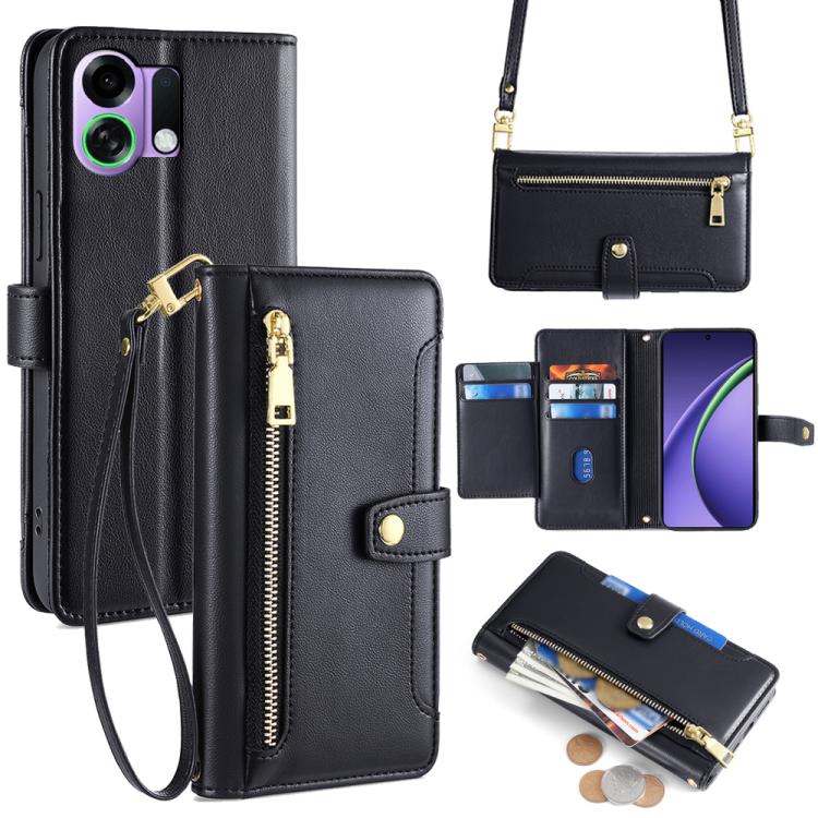 

For OPPO K13 Turbo Pro 5G Sheep Texture Cross-body Zipper Wallet Leather Phone Case(Black)