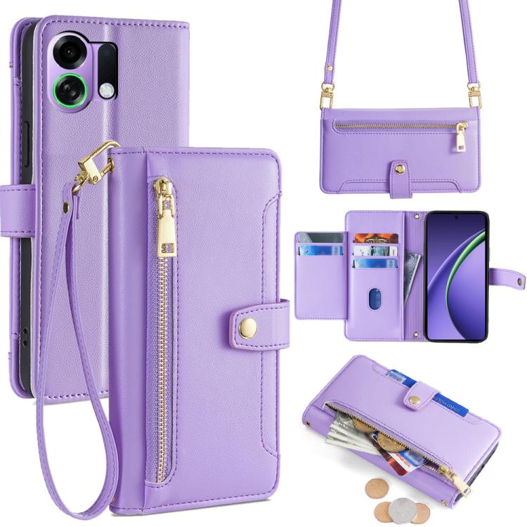 

For OPPO K13 Turbo Pro 5G Sheep Texture Cross-body Zipper Wallet Leather Phone Case(Purple)