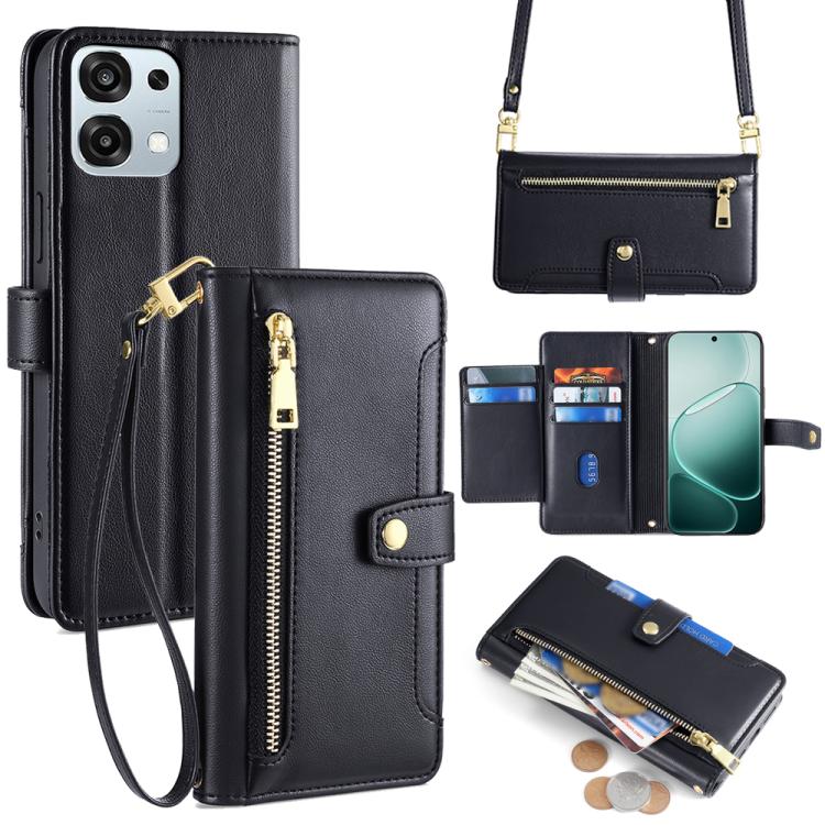 

For OPPO F31 5G Sheep Texture Cross-body Zipper Wallet Leather Phone Case(Black)
