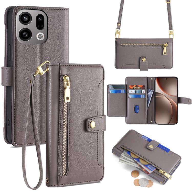 

For OPPO Find X9 5G Sheep Texture Cross-body Zipper Wallet Leather Phone Case(Grey)