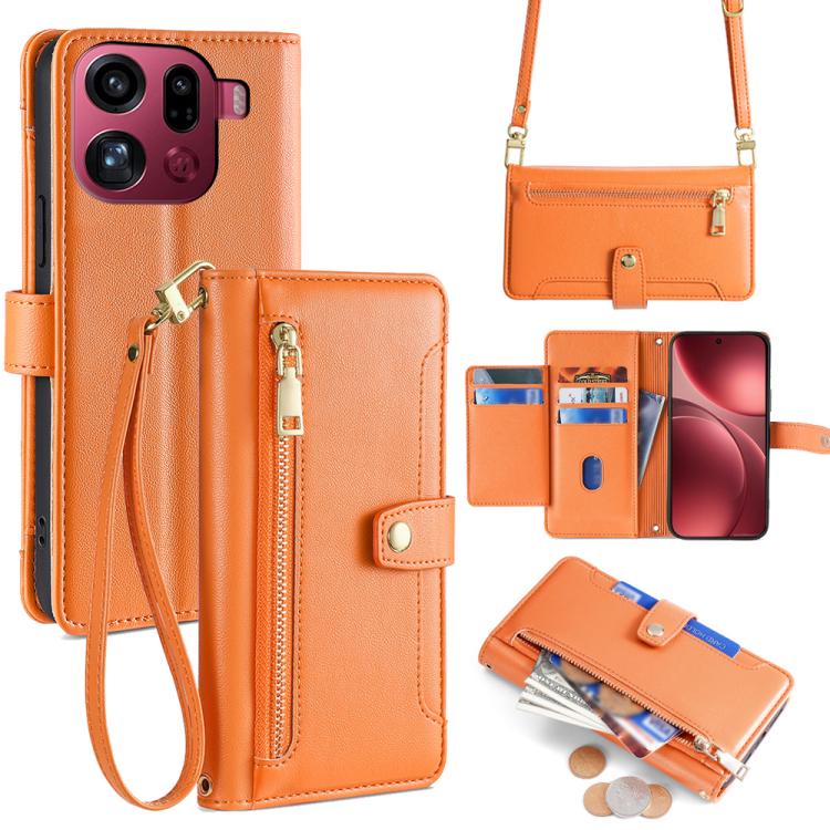 

For OPPO Find X9 Pro 5G Sheep Texture Cross-body Zipper Wallet Leather Phone Case(Orange)