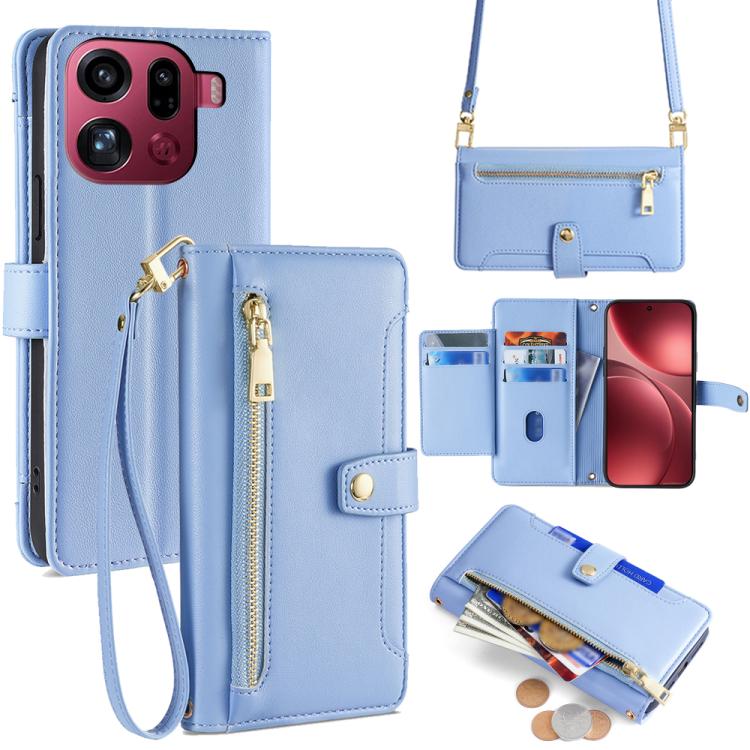 

For OPPO Find X9 Pro 5G Sheep Texture Cross-body Zipper Wallet Leather Phone Case(Blue)