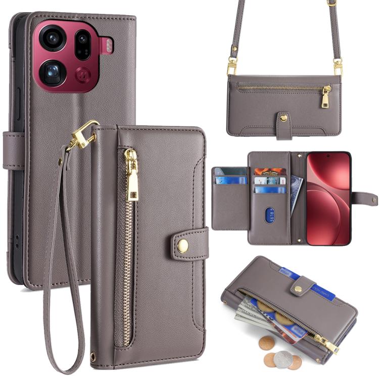

For OPPO Find X9 Pro 5G Sheep Texture Cross-body Zipper Wallet Leather Phone Case(Grey)
