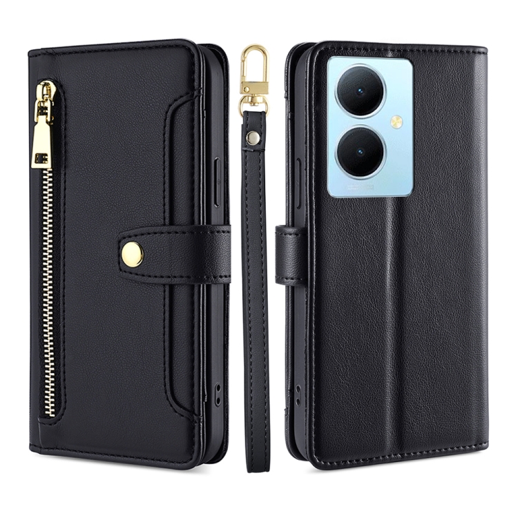 

For vivo Y78 Plus 5G Lite Sheep Texture Cross-body Zipper Wallet Leather Phone Case(Black)