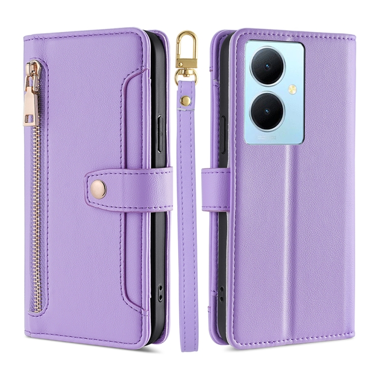 

For vivo Y78 Plus 5G Sheep Texture Cross-body Zipper Wallet Leather Phone Case(Purple)