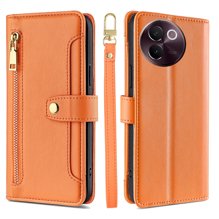 

For vivo V30e 5G Global Sheep Texture Cross-body Zipper Wallet Leather Phone Case(Orange)