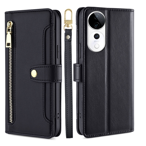 

For vivo S19 Pro Sheep Texture Cross-body Zipper Wallet Leather Phone Case(Black)