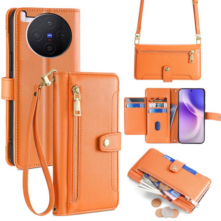 

For vivo X300 5G Sheep Texture Cross-body Zipper Wallet Leather Phone Case(Orange)