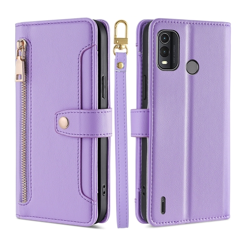 

For Nokia G11 Plus Lite Sheep Texture Cross-body Zipper Wallet Leather Phone Case(Purple)