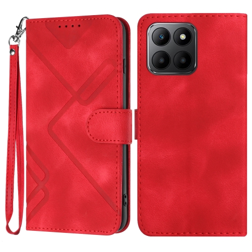 

For Honor 70 Lite Line Pattern Skin Feel Leather Phone Case(Red)