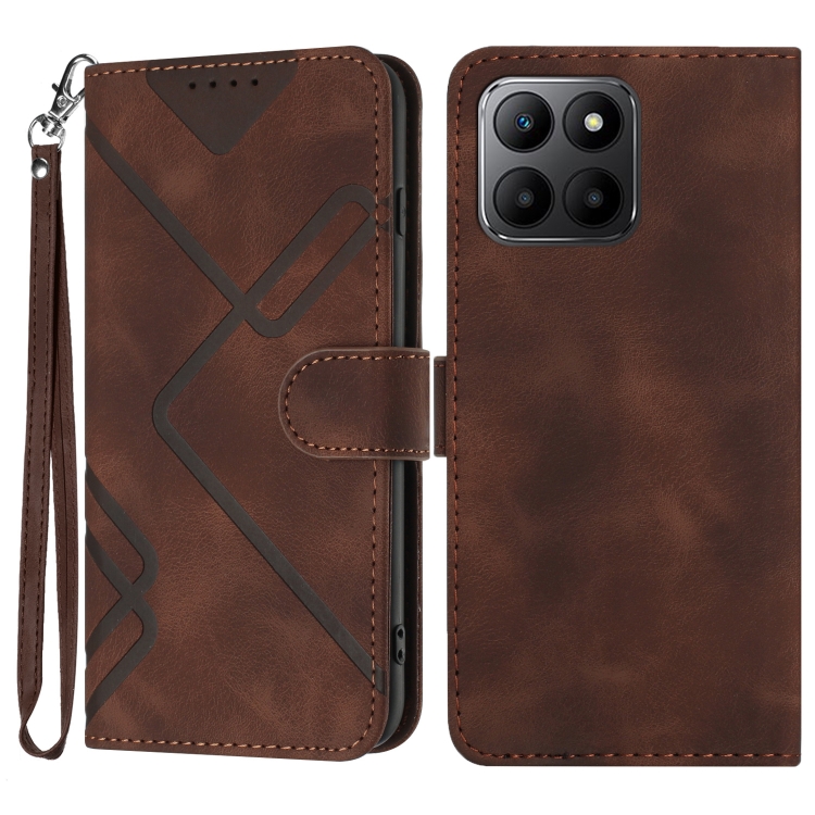 

For Honor 70 Lite Line Pattern Skin Feel Leather Phone Case(Coffee)