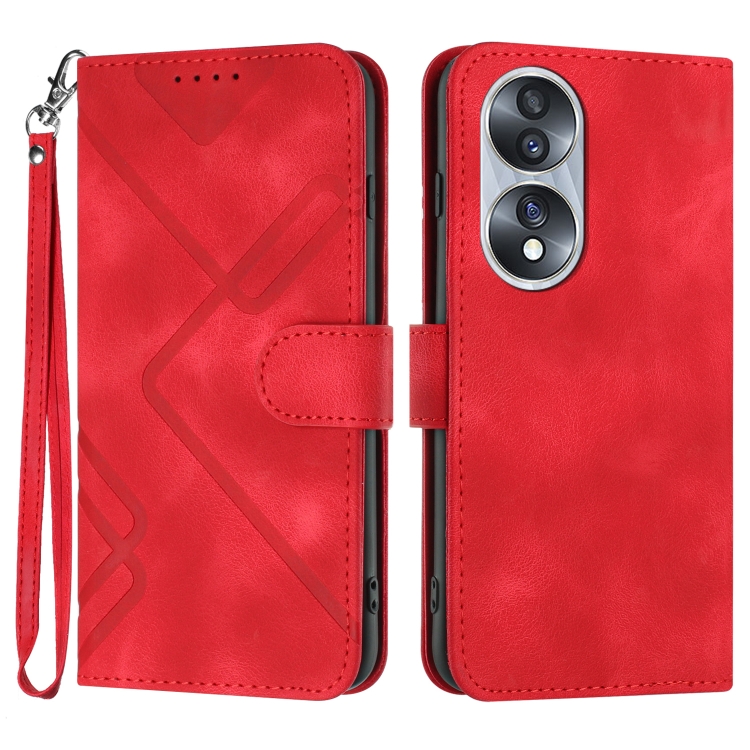 

For Honor 70 Line Pattern Skin Feel Leather Phone Case(Red)