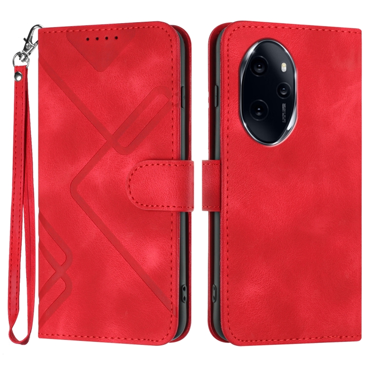 

For Honor 100 Pro Line Pattern Skin Feel Leather Phone Case(Red)