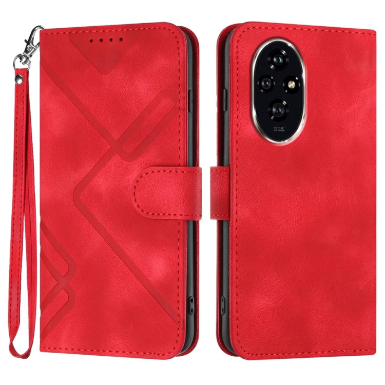 

For Honor 200 Line Pattern Skin Feel Leather Phone Case(Red)