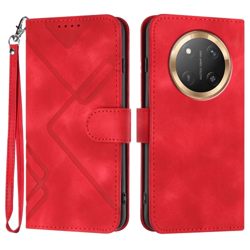 

For Honor X9c Global Line Pattern Skin Feel Leather Phone Case(Red)