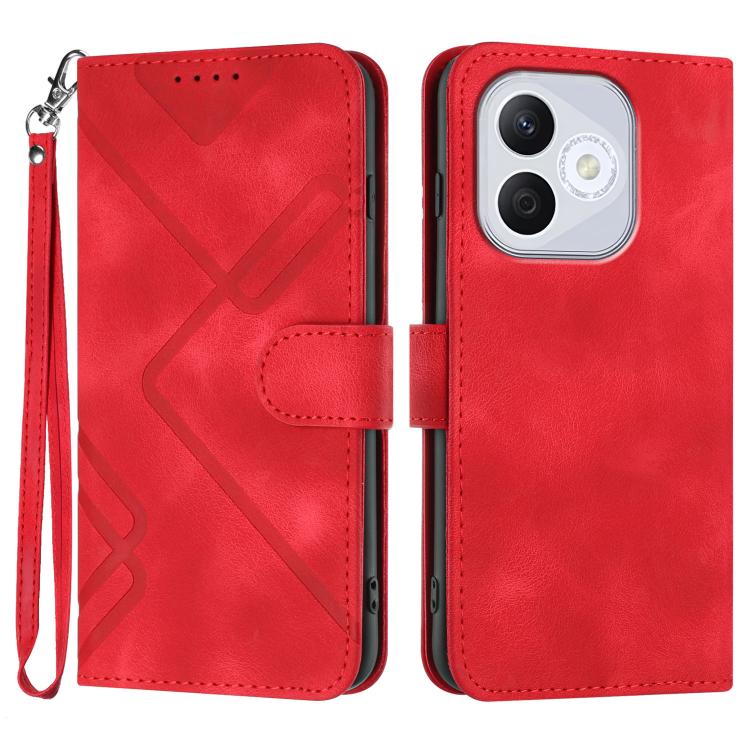 

For Honor 400 Lite Line Pattern Skin Feel Leather Phone Case(Red)