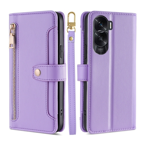 

For Honor X50i 5G Lite Sheep Texture Cross-body Zipper Wallet Leather Phone Case(Purple)