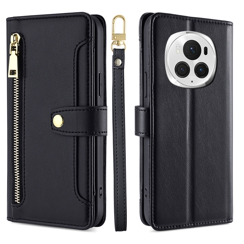 

For Honor Magic6 Pro 5G Sheep Texture Cross-body Zipper Wallet Leather Phone Case(Black)