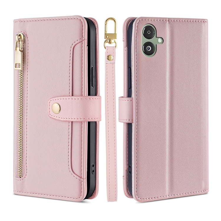 

For Samsung Galaxy F14 5G Lite Sheep Texture Cross-body Zipper Wallet Leather Phone Case(Pink)