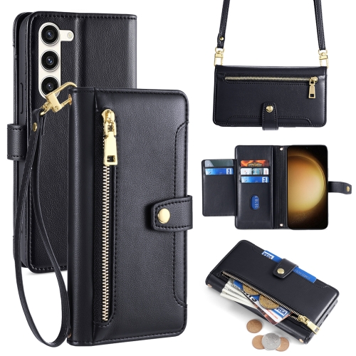 

For Samsung Galaxy S23+ 5G Sheep Texture Cross-body Zipper Wallet Leather Phone Case(Black)