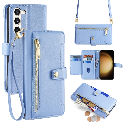 

For Samsung Galaxy S23+ 5G Sheep Texture Cross-body Zipper Wallet Leather Phone Case(Blue)