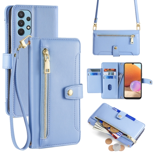 

For Samsung Galaxy A32 4G Sheep Texture Cross-body Zipper Wallet Leather Phone Case(Blue)