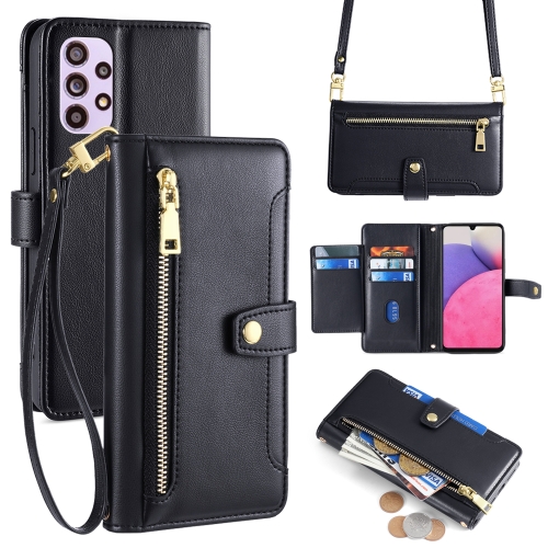 

For Samsung Galaxy A33 5G Sheep Texture Cross-body Zipper Wallet Leather Phone Case(Black)