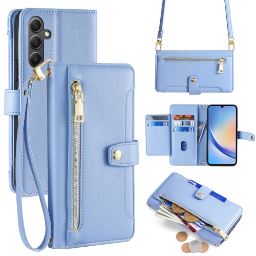 

For Samsung Galaxy A34 5G Sheep Texture Cross-body Zipper Wallet Leather Phone Case(Blue)