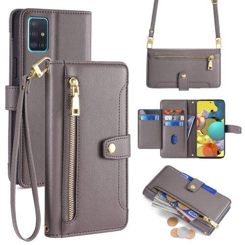 

For Samsung Galaxy A51 4G Sheep Texture Cross-body Zipper Wallet Leather Phone Case(Grey)