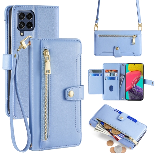 

For Samsung Galaxy M53 5G Sheep Texture Cross-body Zipper Wallet Leather Phone Case(Blue)