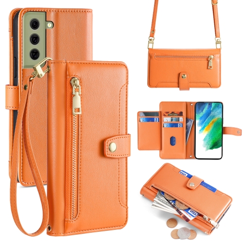 

For Samsung Galaxy S21 FE 5G Sheep Texture Cross-body Zipper Wallet Leather Phone Case(Orange)