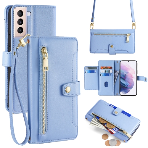 

For Samsung Galaxy S21+ 5G Sheep Texture Cross-body Zipper Wallet Leather Phone Case(Blue)
